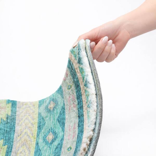 Dream Shag Premium Machine Washable Abstract ADS178 Peacock 8 ft. x 8 ft. Round Rug