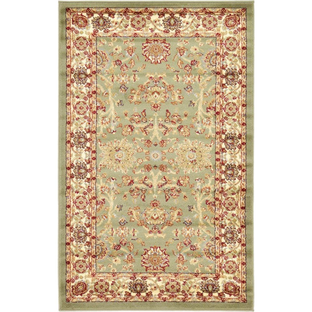 Light Green and Ivory Rectangular Synthetic Area Rug