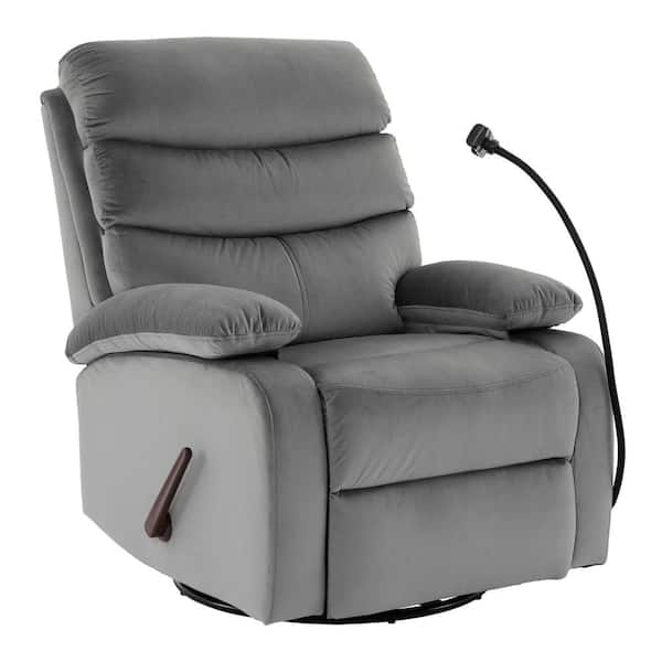 Chizzyseat 32.3 in. W Grey Velvet Swivel Rocking Recliner