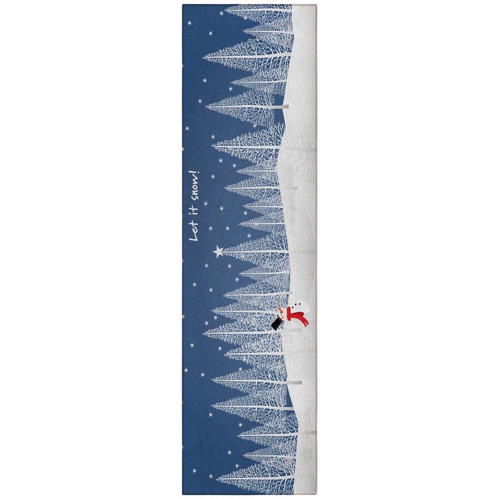 Cozy Winter Blue 2 ft. 3 in. x 7 ft. 6 in. Indoor/Outdoor Washable Area Rug