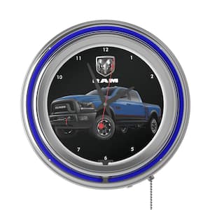 Neon Wall Clock Blue with Pull Chain-Pub Garage or Man Cave Accessories Double Rung Analog Clock