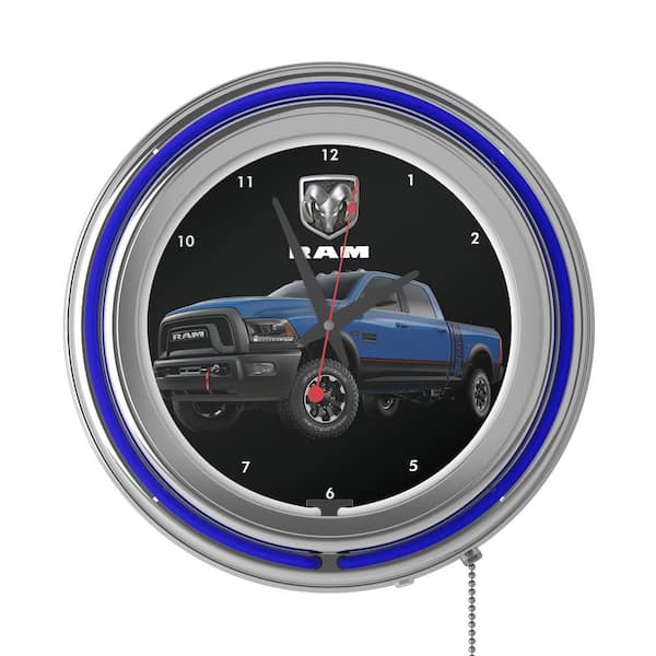Trademark Neon Wall Clock Blue with Pull Chain-Pub Garage or Man Cave Accessories Double Rung Analog Clock