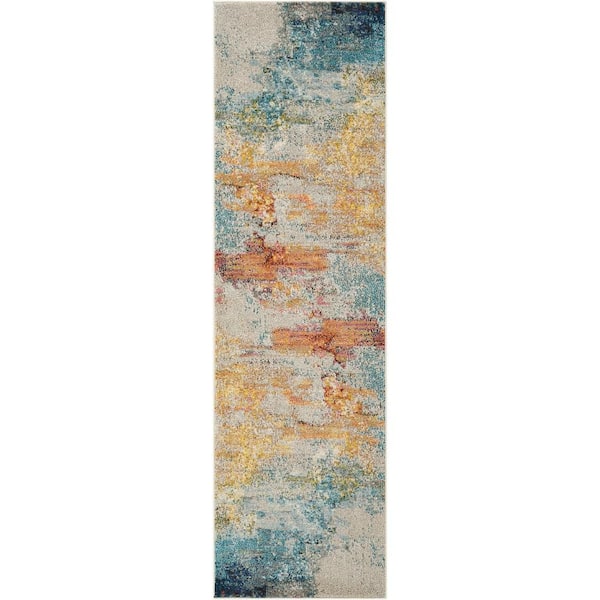 Celestial Sealife Multicolor 2 ft. x 8 ft. Abstract Modern Kitchen Runner Area Rug
