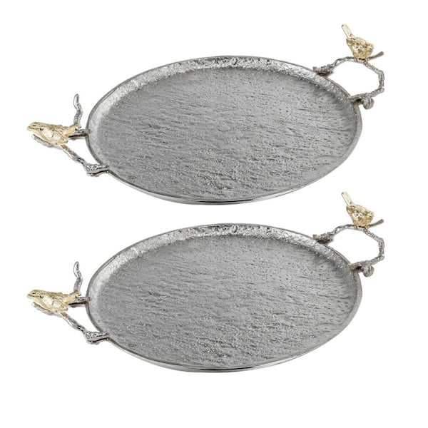 Benjara Silver Decorative Tray Set of 2