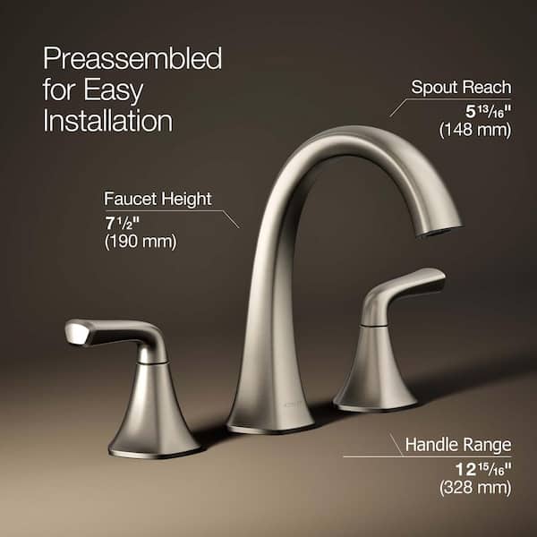 KOHLER Sundae 8 in. Widespread Double Handles Bathroom Faucet in Vibrant Brushed Nickel