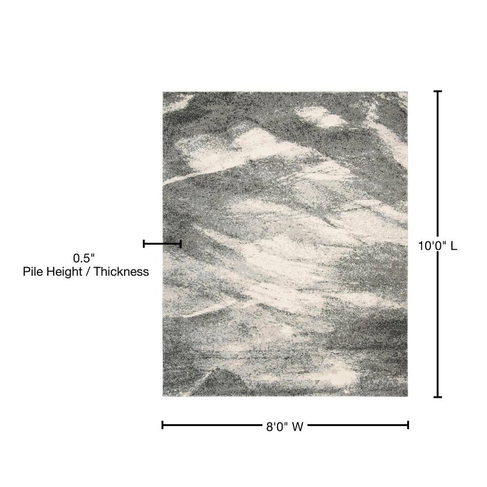Grey and Ivory Abstract Synthetic Area Rug