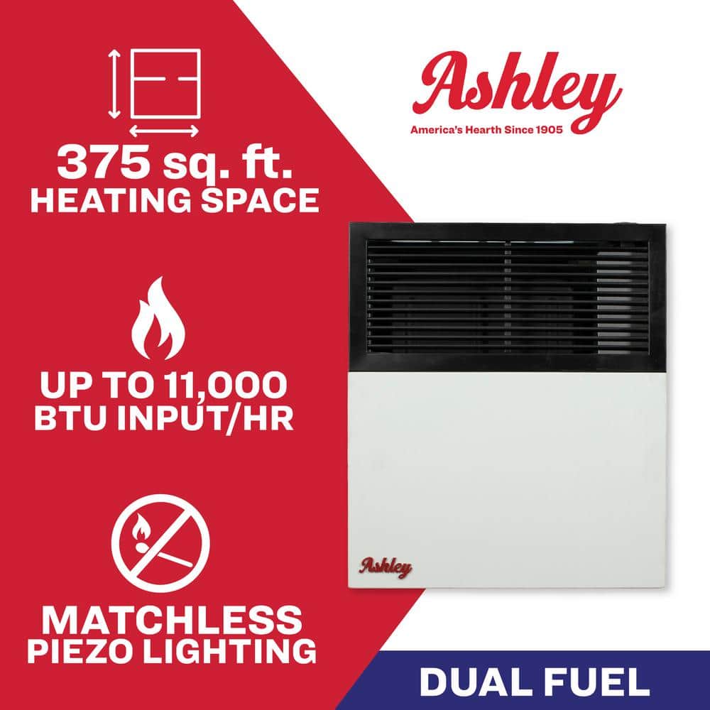Ashley Dual Fuel Black and Gray Stainless Steel Wall Heater
