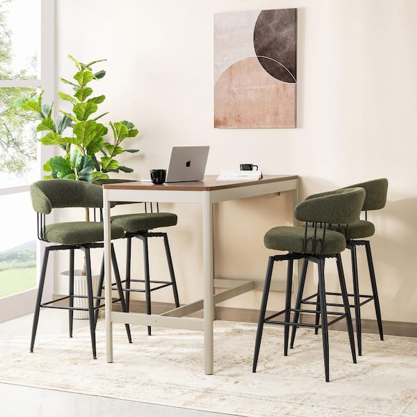 40.50 in. H Modern Hunter Green Fabric Swivel Bar Stool with Tapered Black Metal Legs(Set of 2)