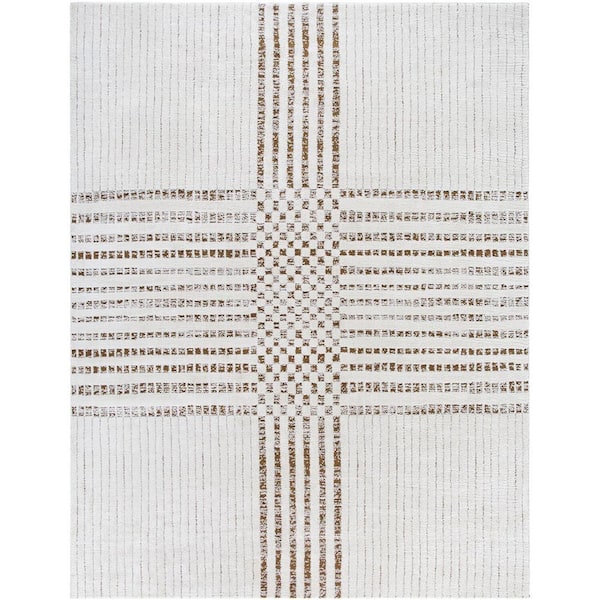 Galey Alix x Livabliss Architect IV Modern Geometric Area Rug, 9'2 in. x 12' (9' x 12'), Ivory/Dark Brown Stripe