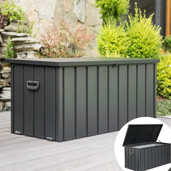 100 Gal. Dark Gray Outdoor Storage Deck Box Waterproof, Large Patio Storage Bin