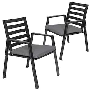 Chelsea Modern Outdoor Dining Chair in Black Metal Frame with Removable Cushions Set of 2-Black