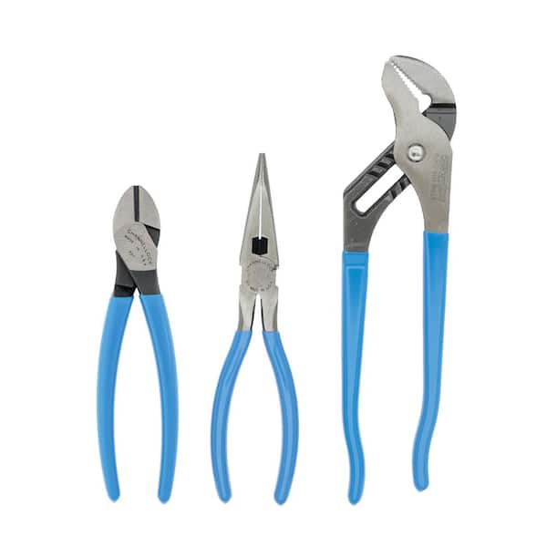 10 in. Tongue and Groove, 7 in. Diagonal, 7-1/2 in. Long Nose with Cutter Plier Set (3-Piece)