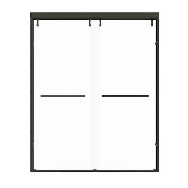 56-60 in. W x 72 in. H Double Sliding Semi-Frameless Shower Door in Matte Black with 1/4 in. 6 mm Clear Tempered Glass