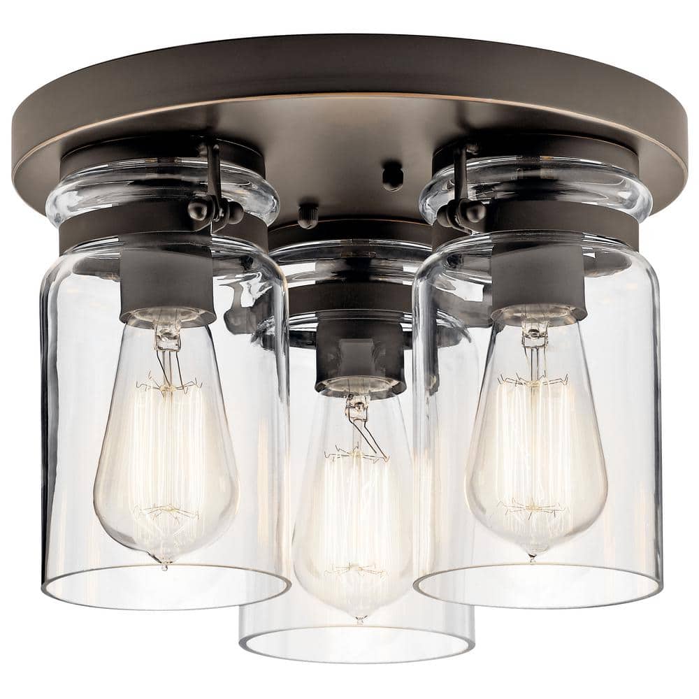 Brinley 11.75" 3-Light Clear Glass Bronze Flush Mount