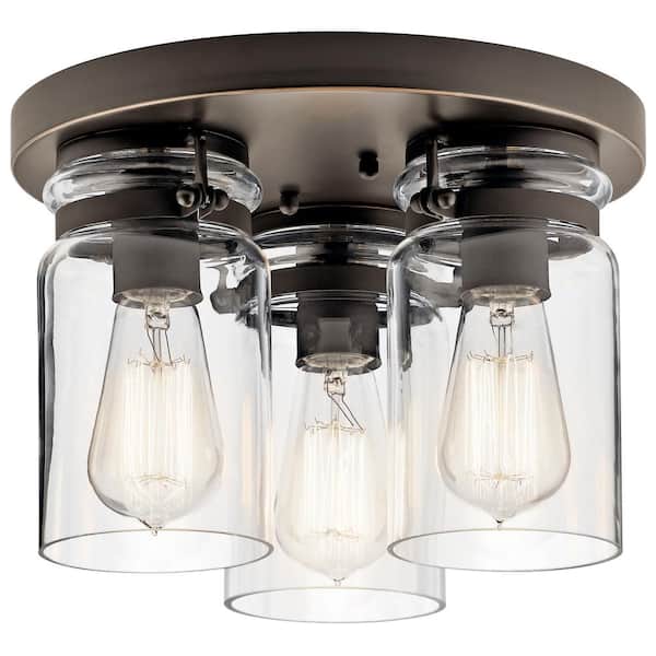 Brinley 11.75 in. 3-Light Olde Bronze Farmhouse Hallway Flush Mount Ceiling Light