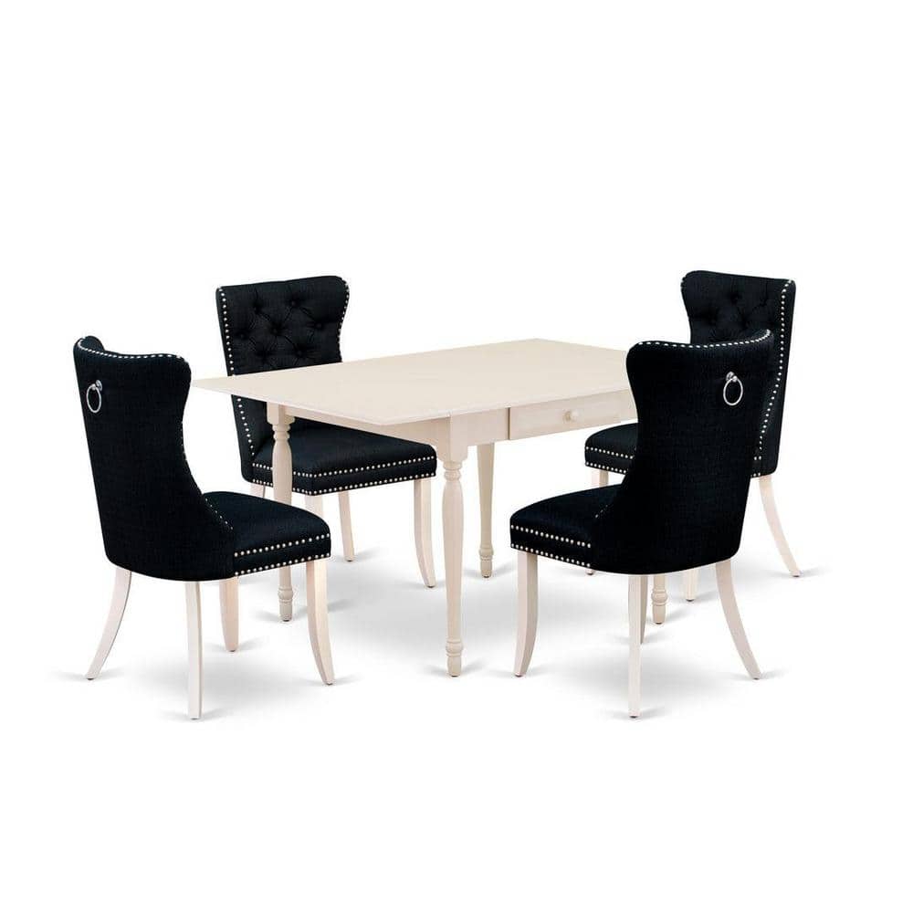 Linen White Rectangular Dining Table Set with Black Upholstered Chairs