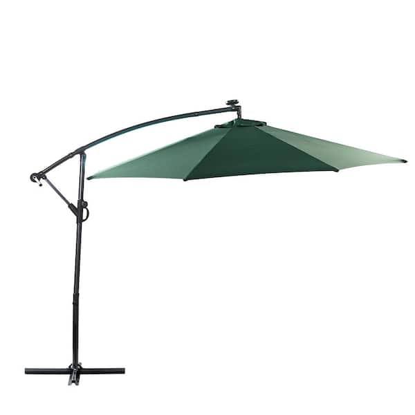 TIRAMISUBEST 10 ft. Iron Cantilever Solar Lighted Patio Umbrella in Green