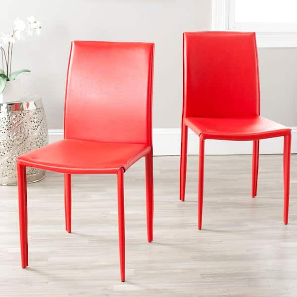 SAFAVIEH Karna Red Bonded Leather Dining Chair