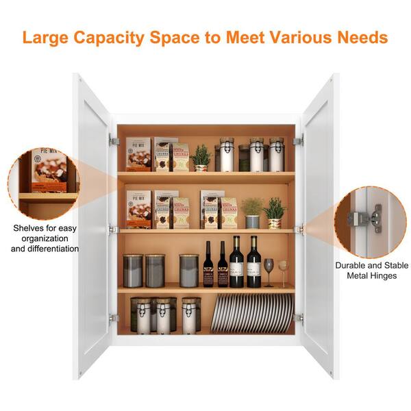 HOMEIBRO Newport Shaker White Ready to Assemble Wall Cabinet with 2-Doors 3-Shelves (24 in. W x 42 in. H x 12 in. D)