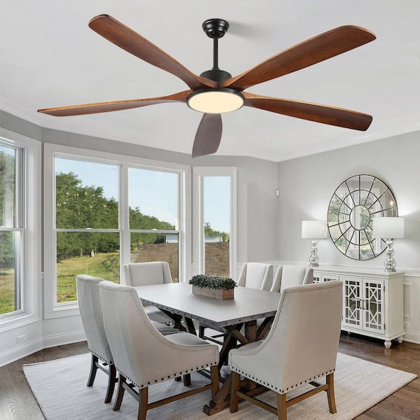 72 in. Brown Downrod Mount Standard Ceiling Fan with Remote Control, 3-Color Dim, 5 Reversible Wood Blades
