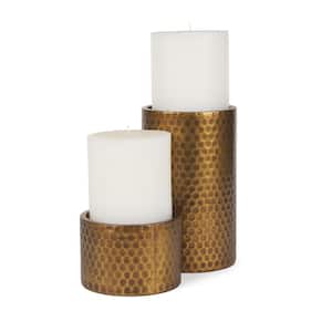 Gage Antiqued Gold Honeycomb Textured Metal Candle Sconces Holder (Set of 2)