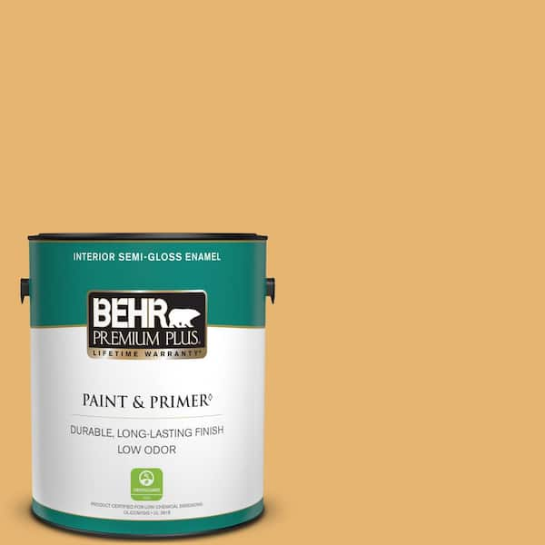 BEHR PREMIUM PLUS 1 gal. #PPU6-04 Pyramid Gold Semi-Gloss Enamel Low Odor Interior Paint & Primer