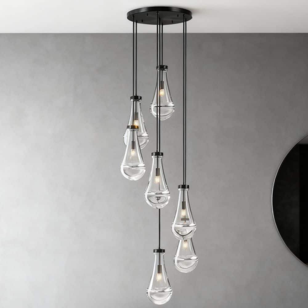 7-Lights Black Chandelier Light Fixture, 100 in. H Dining Room Pendant Light, 7-Raindrop Glass Shades,Bulbs Not Included price history on PriceWatchPro