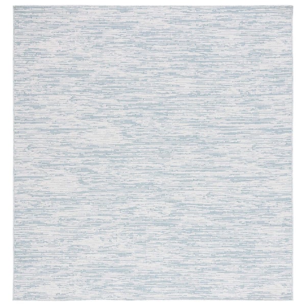 Hampton Aqua 6 ft. x 6 ft. Abstract Distressed Indoor/Outdoor Square Area Rug
