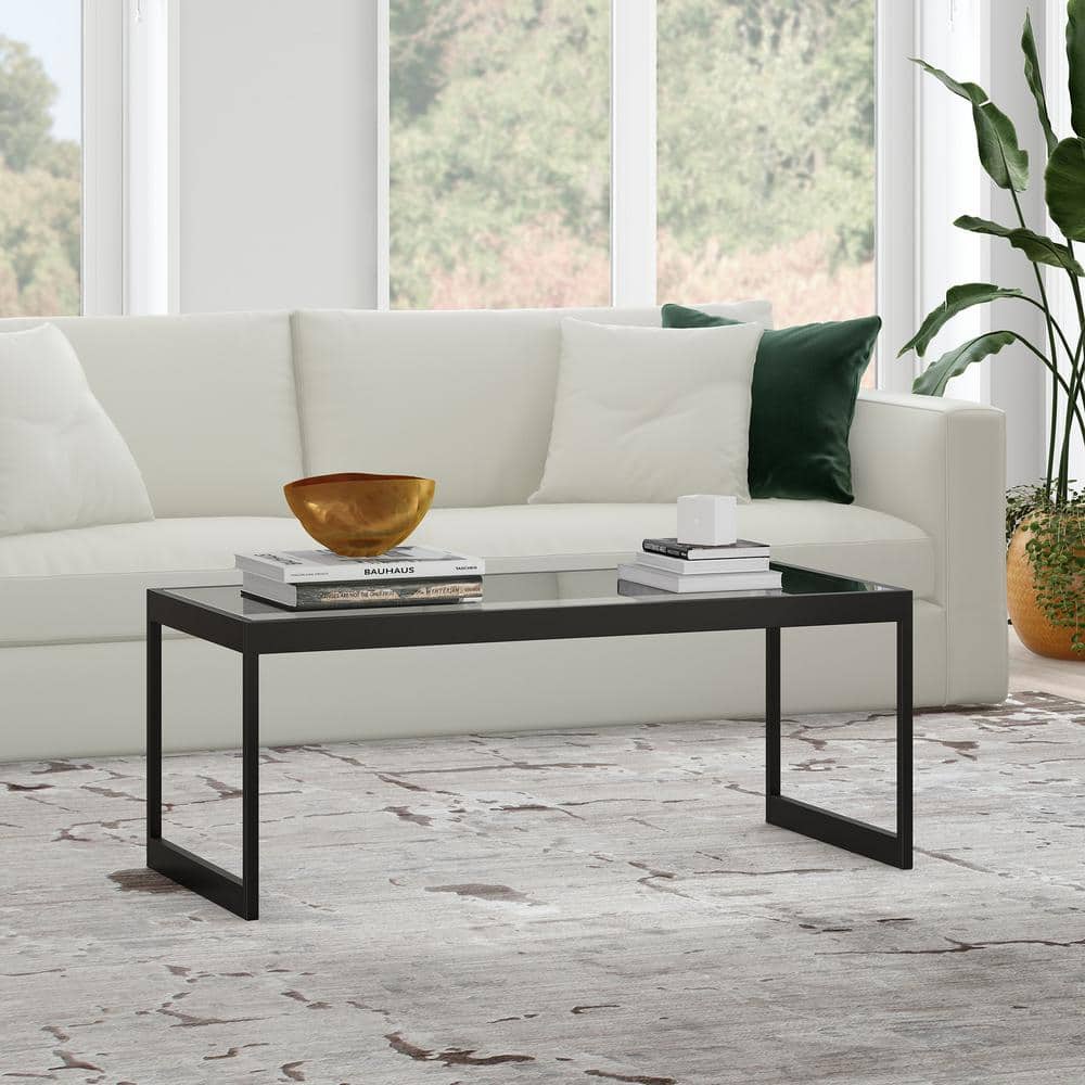 Ezra Modern Blackened Bronze Rectangular Glass Coffee Table
