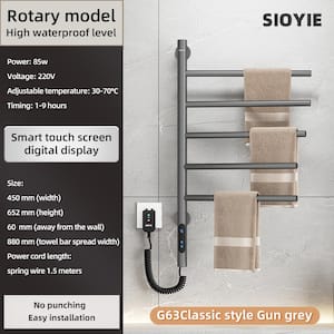 Rotary Model 5-Bar Plug-in 85-Watt Towel Warmer Smart Touch Screen Digital Display High Waterproof Level in Gary