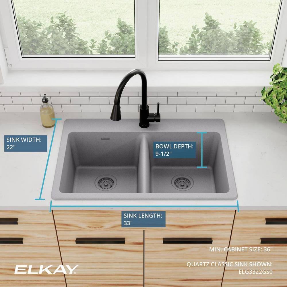 Greystone Quartz Double Bowl Drop-In Kitchen Sink