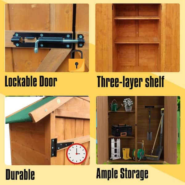 4.7 ft. W x 1.6 ft. D Outdoor Wood Tool Storage Shed with Lockable Door and Pitch Roof, Yellow Brown (6.8 sq. ft.)