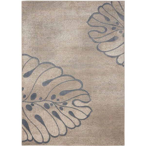 9 ft. x 13 ft. Gray Floral Washable Area Rug