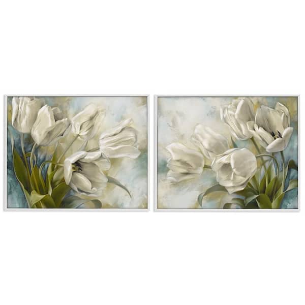 Stupell Industries Tulips Curved Left and Right by Igor Levashov 2 Pieces White Framed Nature Giclee Art Print 24 in. x 30 in.