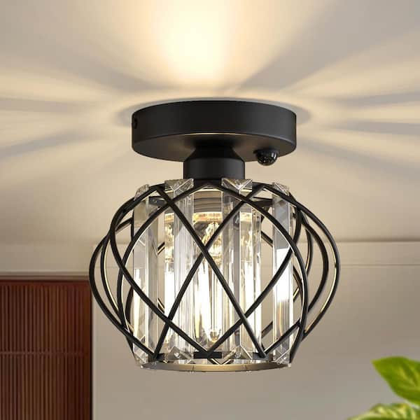 Emeritpro 7.1 in. 1-Light Matte Black Motion Sensor Semi Flush