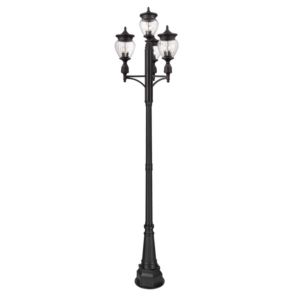 Davina 3-Light Black Aluminum Hardwired Outdoor Marine Grade Post Light Set