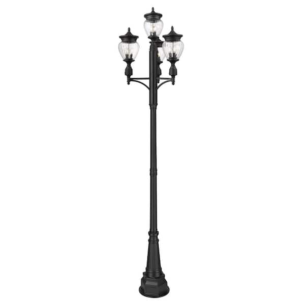 Davina 3-Light Black Aluminum Hardwired Outdoor Marine Grade Post Light Set with No Bulbs Included