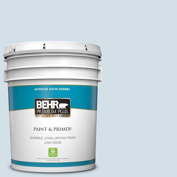 BEHR PREMIUM PLUS 5 gal. #580E-1 Rain Drop Satin Enamel Low Odor Interior Paint & Primer