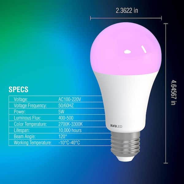 Tzumi 40-Watt A19 Size Dimmable with Remote Aura LED Light Bulb Multi-Color (1-Bulb) 7360HD The Home