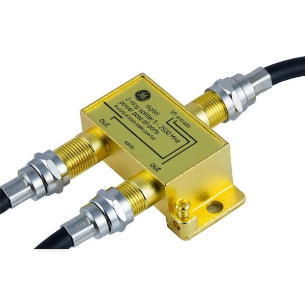  GE 335 - Divisor de cable coaxial digital de 2 vías, 2.5 GHz  5-2500 MHz, compatible con RG6, funciona con TV HD, satélite, Internet de  alta velocidad, amplificador, antena, conectores chapados