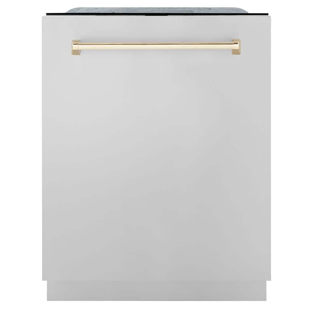 ZLINE Kitchen and Bath Autograph Edition 24 in. Top Control 6-Cycle Tall Tub Dishwasher with 3rd Rack in Stainless Steel & Polished Gold, Brushed 304 Stainless Steel & Polished Gold