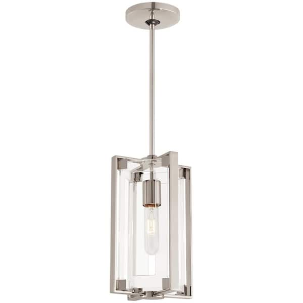 Crystal-Clear 1-Light Polished Nickel Mini-Pendant