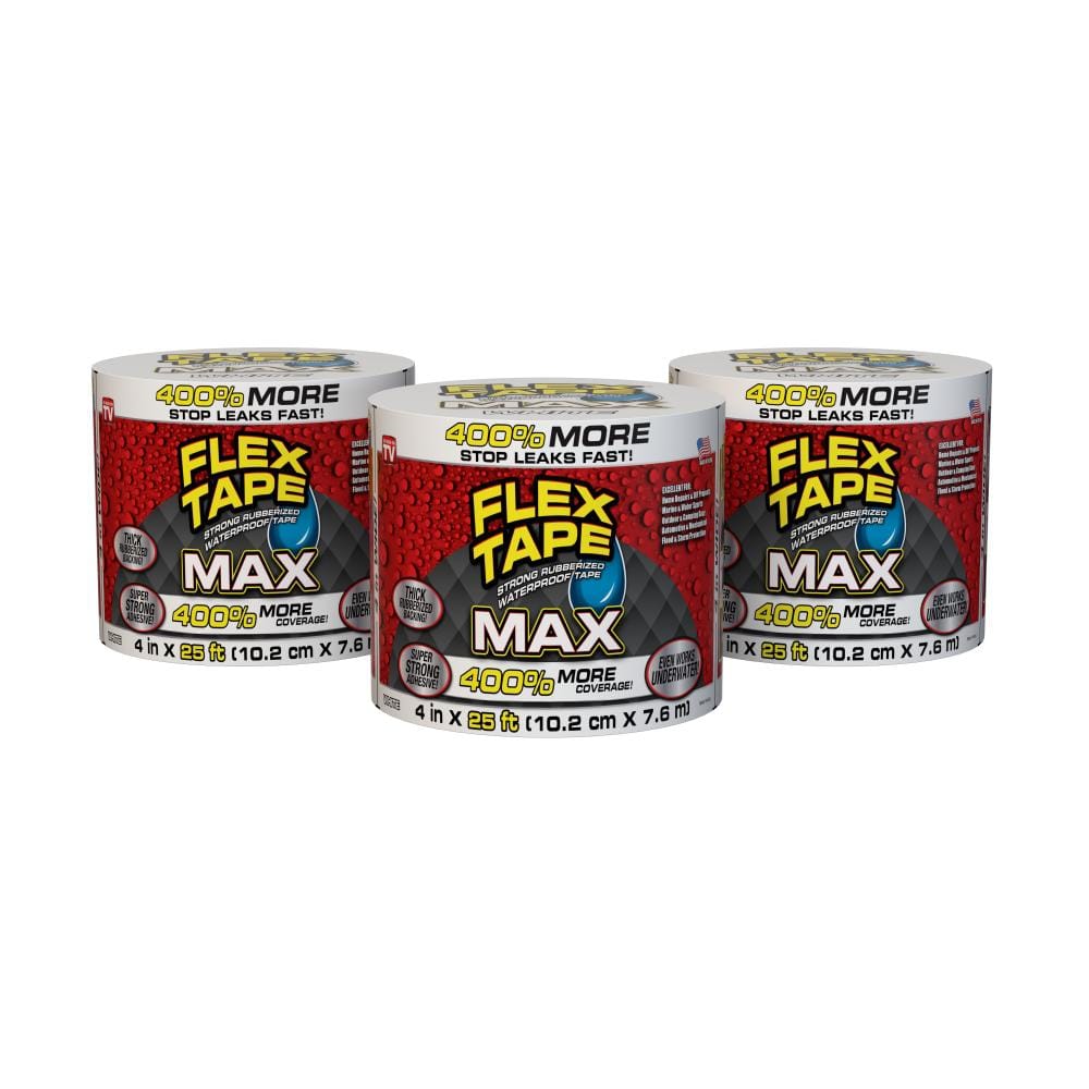 FLEX SEAL FAMILY OF PRODUCTS Flex Tape MAX White in. x 25 ft. Strong  Rubberized Waterproof Tape (3-Pack) TFSMAXWHT04-CS The Home Depot