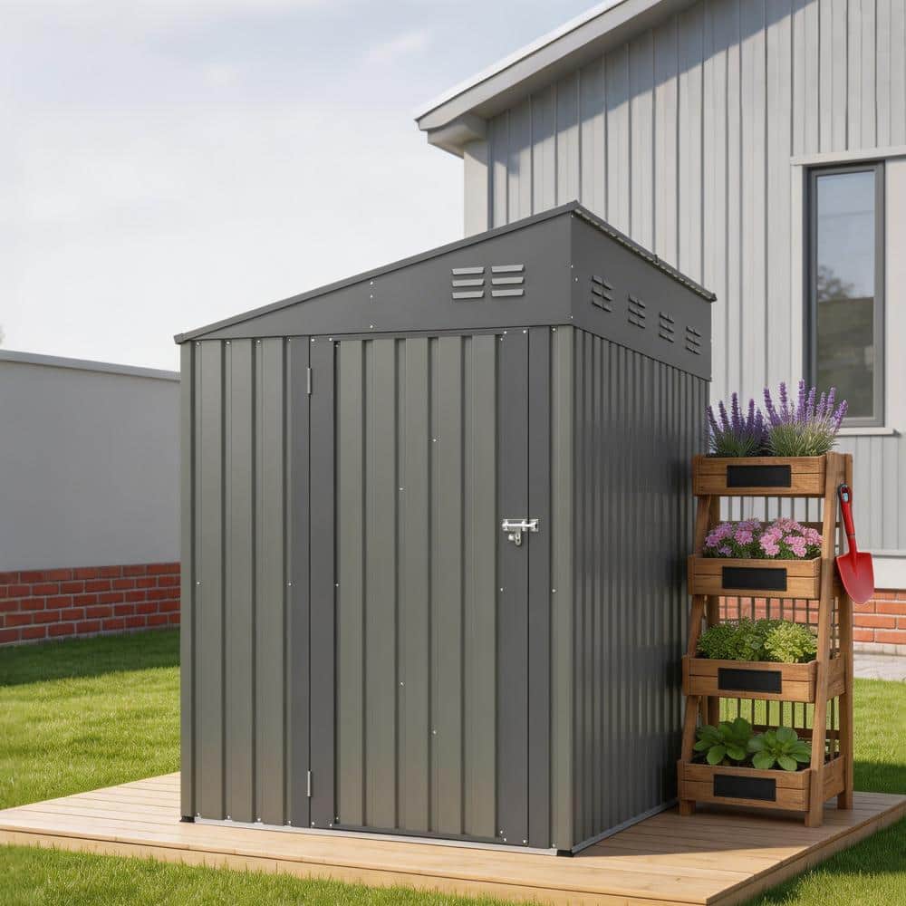 ToolCat 4x7 FT Lean-To Metal Storage Shed with Lockable Door