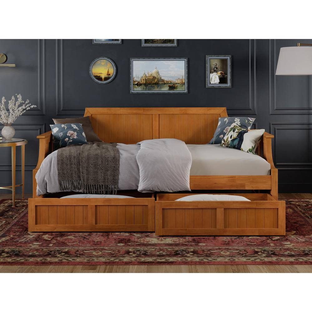 Walnut Twin Daybed with Storage Drawers and Slats