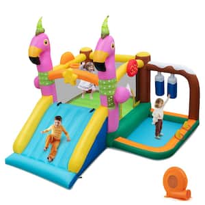 Flamingo-Themed Bounce House 7-in-1 Kids Inflatable Jumping House with 680-Watt Blower