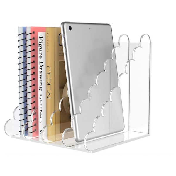 Unbranded Clear Acrylic Magazine Rack-4-Compartment Desk Organizer for Office & Home, 7.08 in. x 6.69 in. x 6.49 in.