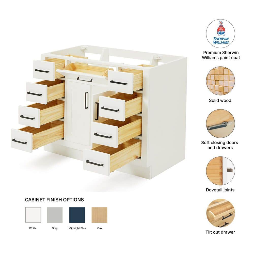 42'' White Wood Freestanding Single Bathroom Vanity Base
