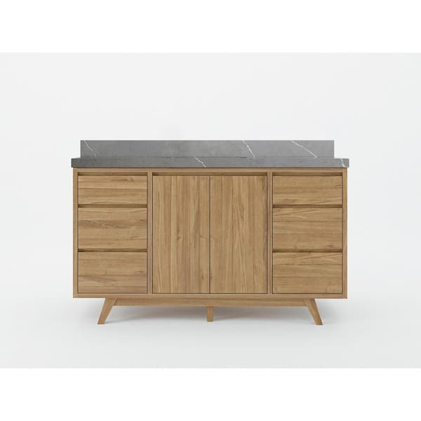 Willow Collections Madison Teak 60 in. W x 22 in. D x 36 in. H Single Sink Bath Vanity in Golden Teak with 2 in. Piatra Quartz Top