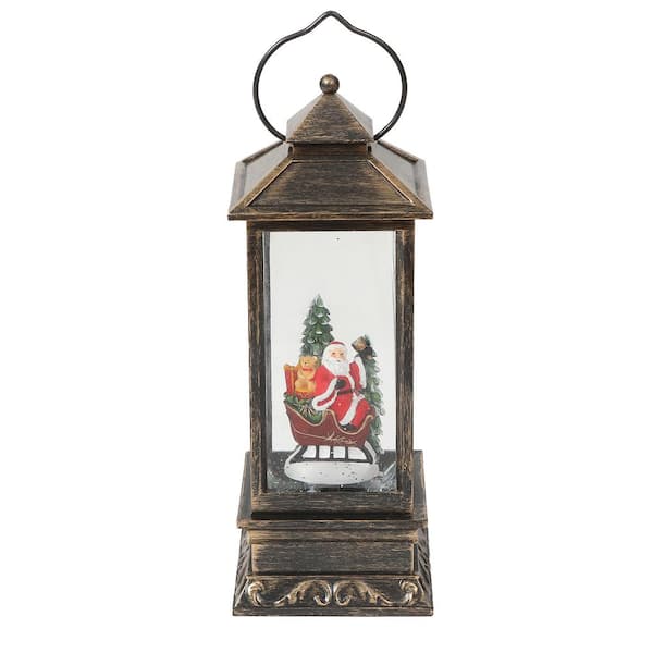 LuxenHome 12.2 in. Christmas Holiday Santa Sleigh LED Plastic Lantern